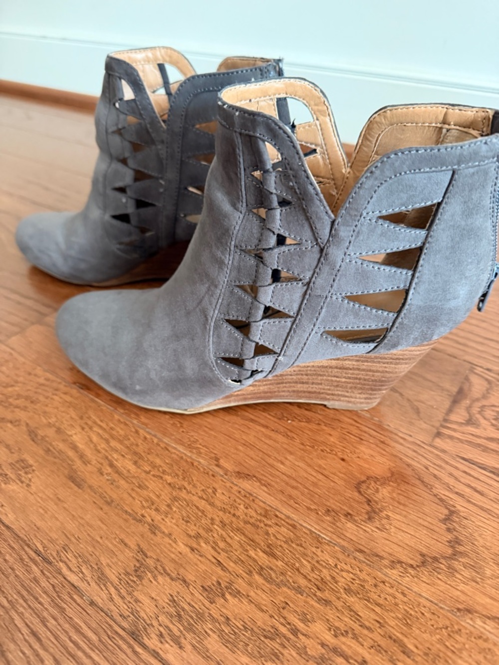 Report Gray Suede Cutout Wedge Booties